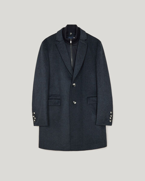 Detachable Gilet Wool Coat, Navy, hi-res